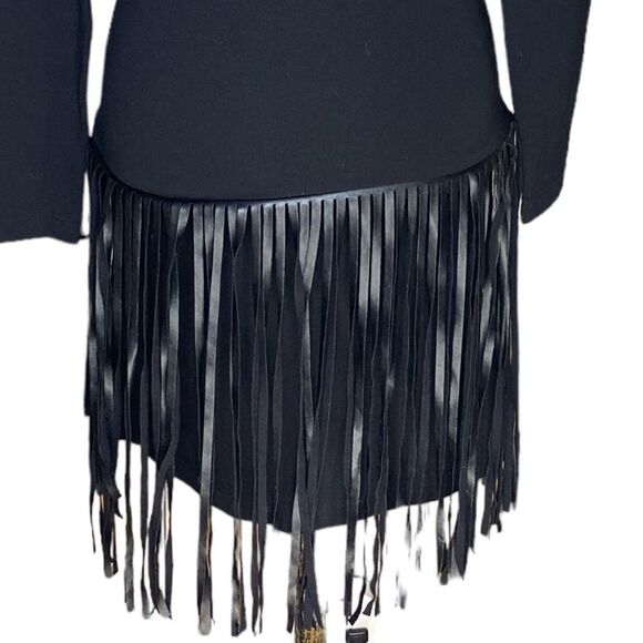 Amanda Uprichard Wm’s Sz XS Black Bodycon Long Sleeve Bodycon Fringe Mini Dress - Picture 5 of 9